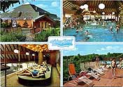 Postkarte mit dem Titel Vitus-Bad Freizeit-Bad in Everswinkel und vier Motiven: Außenansicht, Schwimmhalle, Solarium und Terrasse