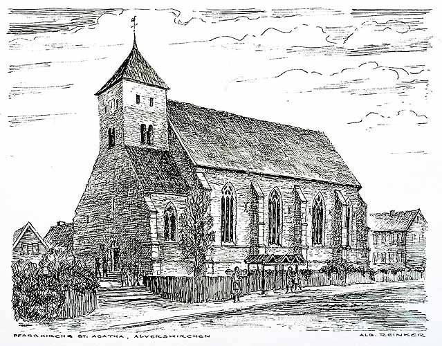 Die St.–Agatha–Pfarrkirche in Alverskirchen, Ansicht von Südwesten
