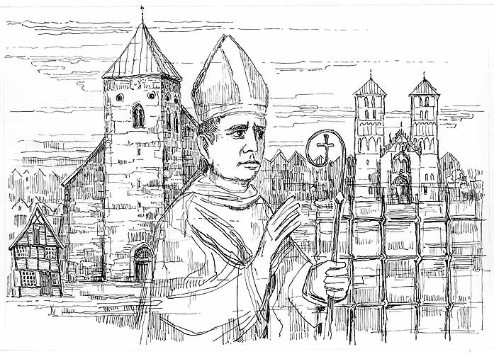 Bischof Johann Bernhard Brinkmann dargestellt mit Bildern seines Lebensweges 