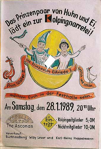 Plakat zum Kolping–Karnevalsfest 1989