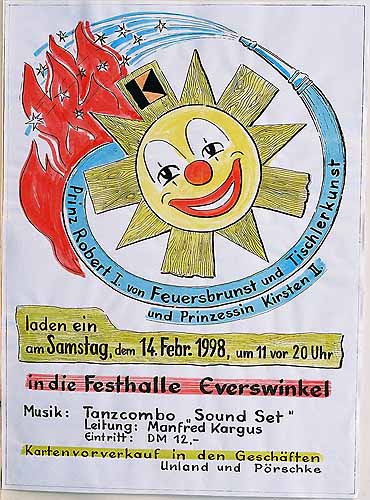 Plakat zum Kolping–Karnevalsfest 1998